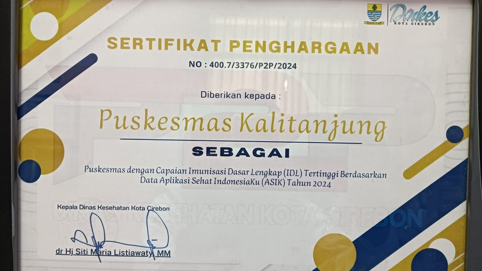 Puskesmas Kalitanjung Raih Capaian 100 Persen Imunisasi Dasar Lengkap (IDL) Tertinggi Tahun 2024