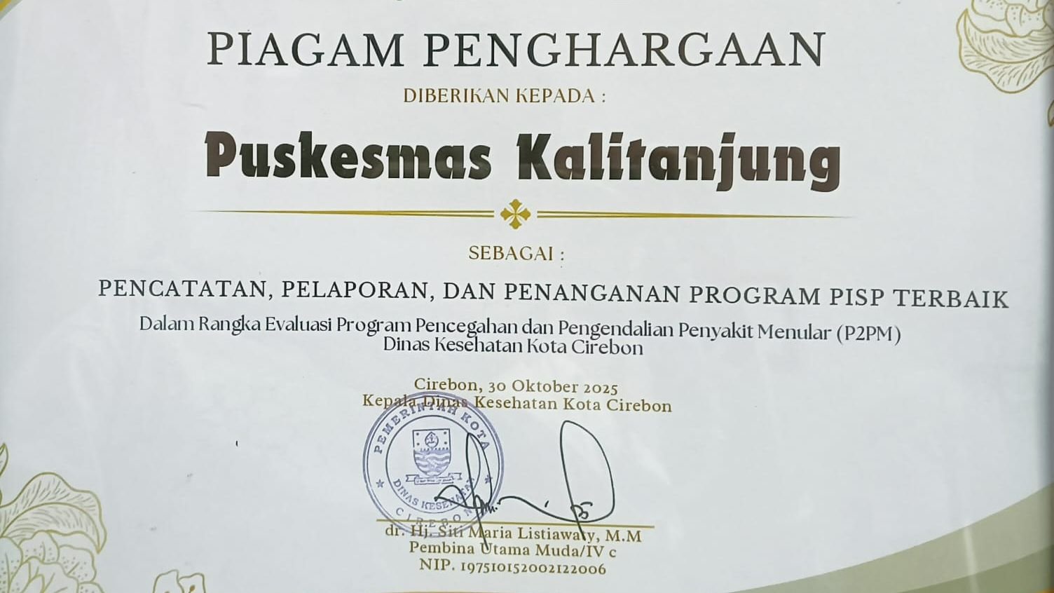 Puskesmas Kalitanjung Raih Penghargaan PISP Terbaik Tahun 2025
