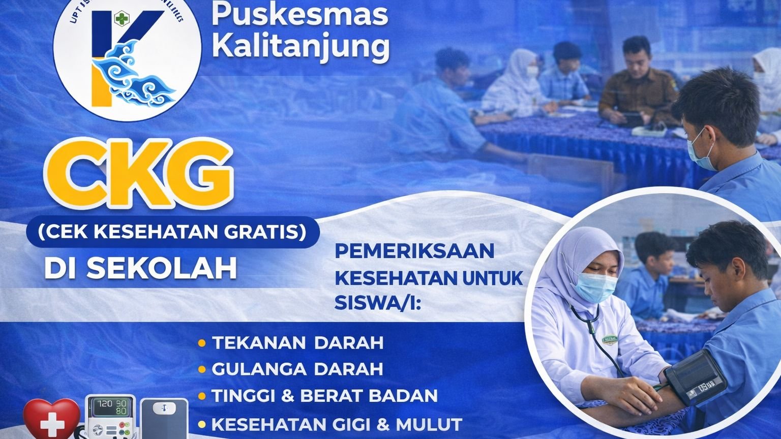 Puskesmas Kalitanjung Laksanakan CKG (Cek Kesehatan Gratis) di Sekolah