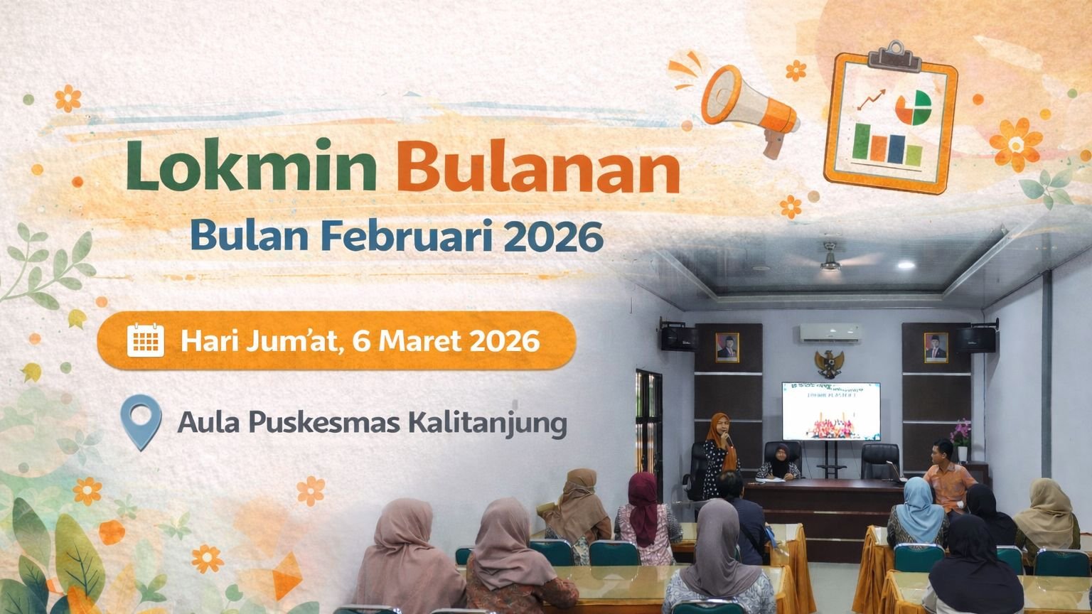 Lokmin Bulanan Puskesmas Kalitanjung Bulan Februari 2026 Dilaksanakan di Aula Puskesmas