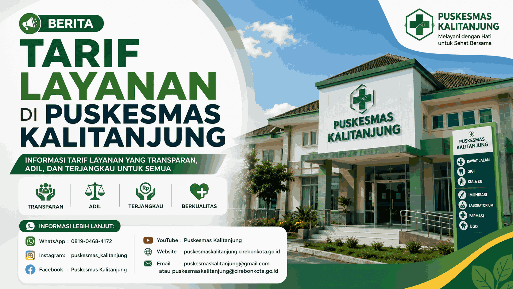 Pengumuman Tarif Layanan Puskesmas Kalitanjung Berdasarkan Peraturan Daerah Kota Cirebon Nomor 9 Tahun 2025