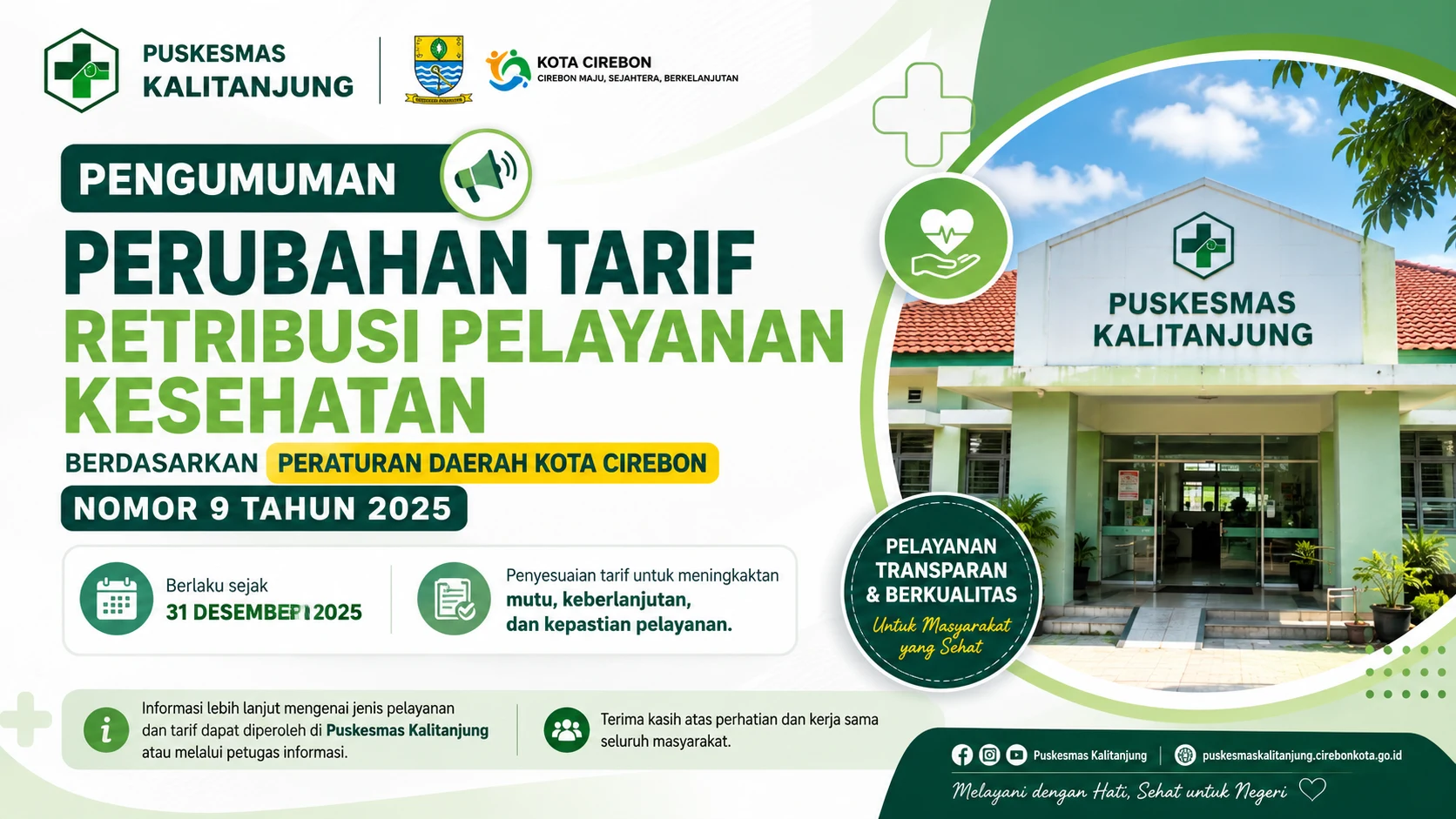Pengumuman Perubahan Tarif Retribusi Pelayanan Kesehatan Berdasarkan Peraturan Daerah Kota Cirebon Nomor 9 Tahun 2025