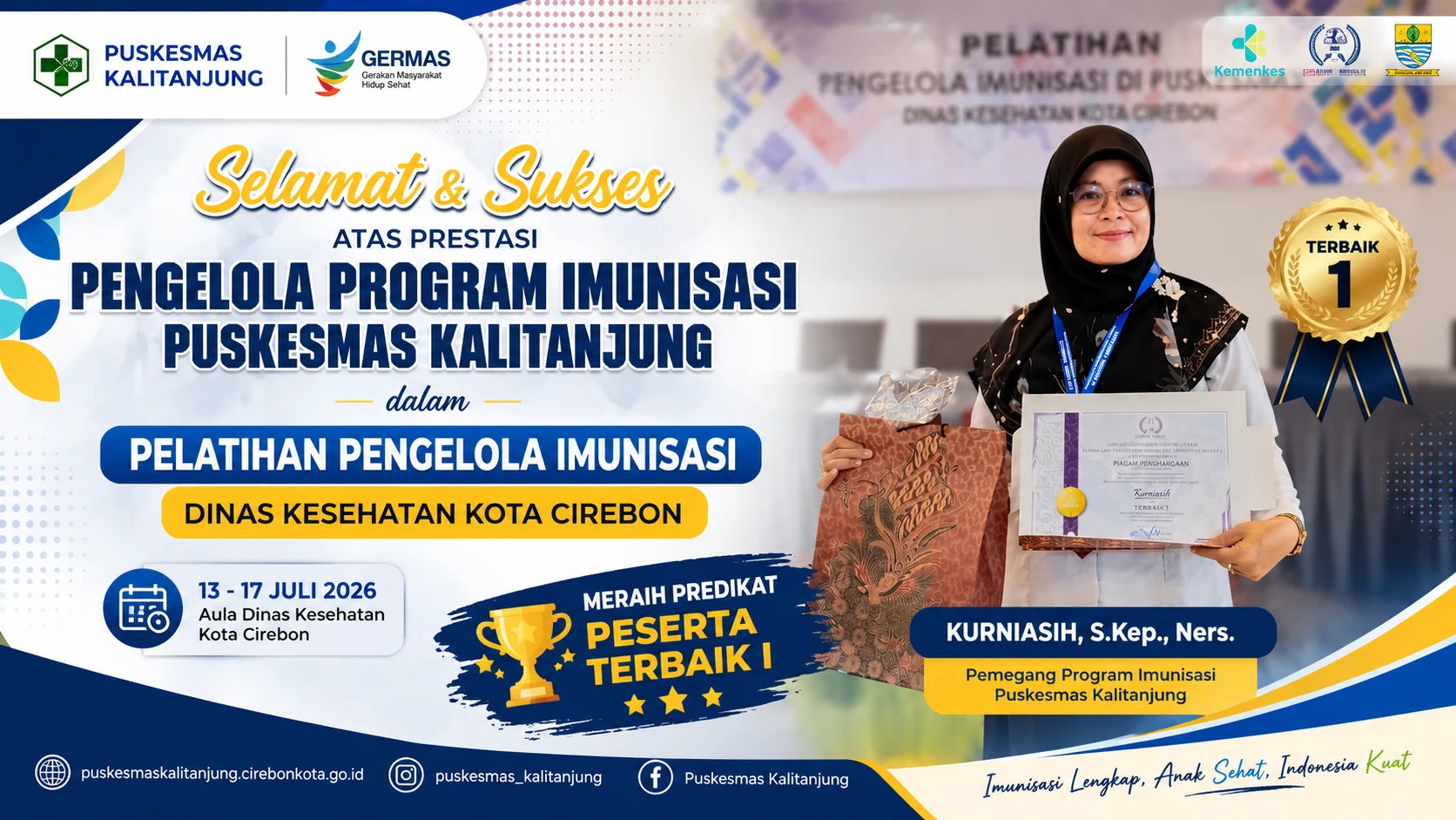 Pengelola Program Imunisasi Puskesmas Kalitanjung Raih Predikat Peserta Terbaik I pada Pelatihan Pengelola Imunisasi Dinas Kesehatan Kota Cirebon