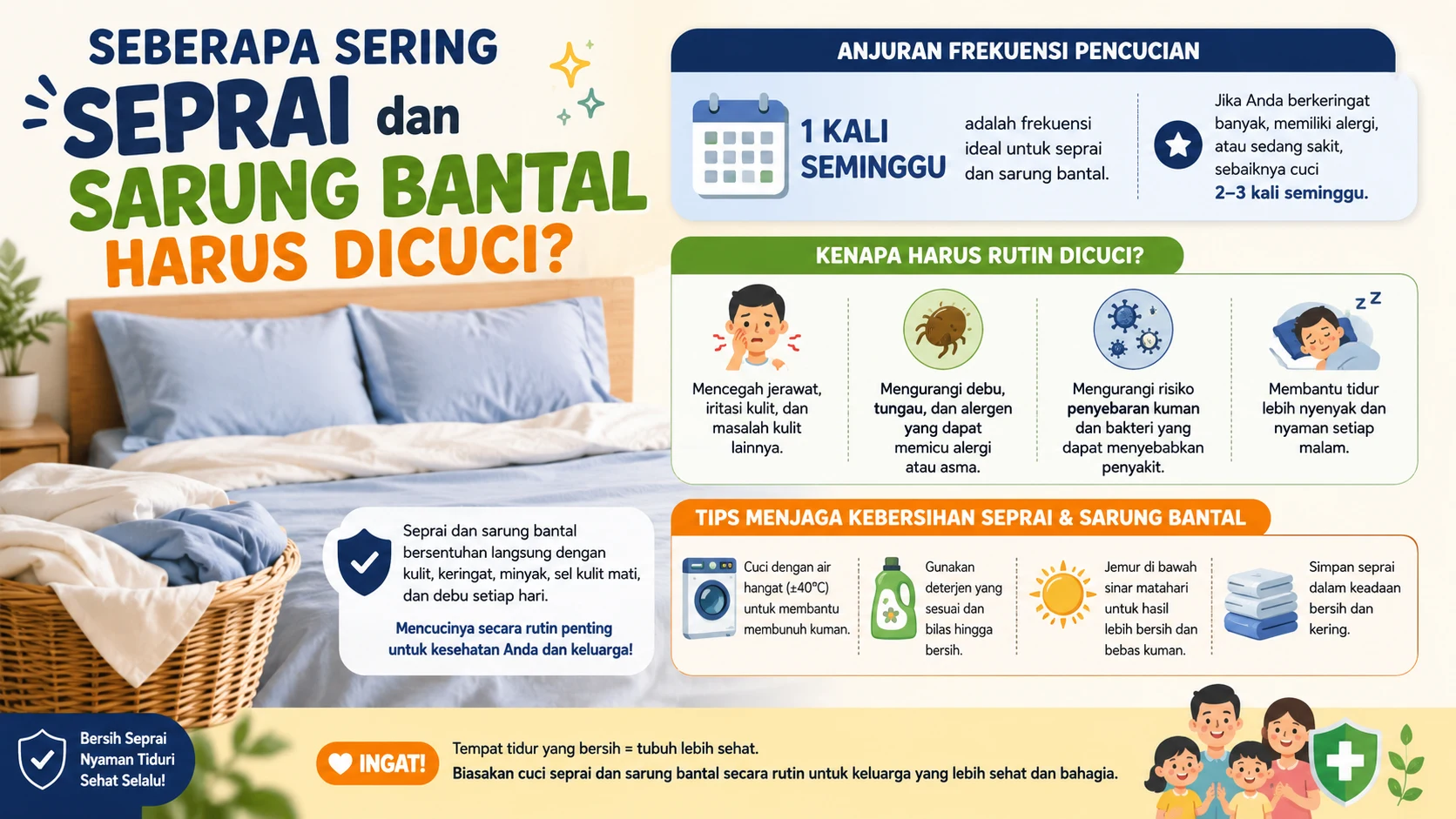 Seberapa Sering Seprai dan Sarung Bantal Harus Dicuci