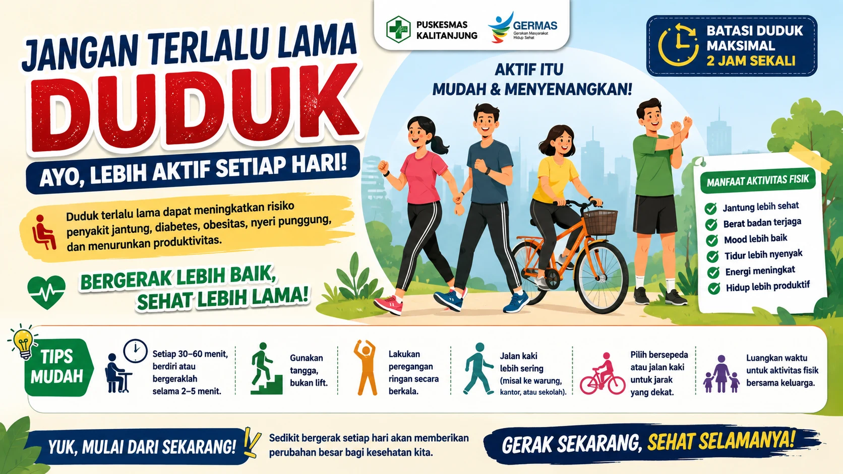 Jangan Terlalu Lama Duduk, Ayo Lebih Banyak Bergerak