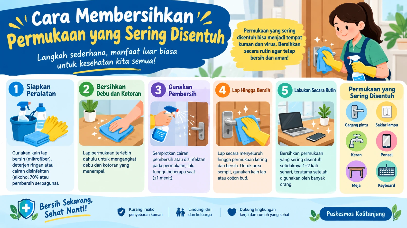 Cara Membersihkan Permukaan yang Sering Disentuh untuk Mencegah Penyebaran Kuman