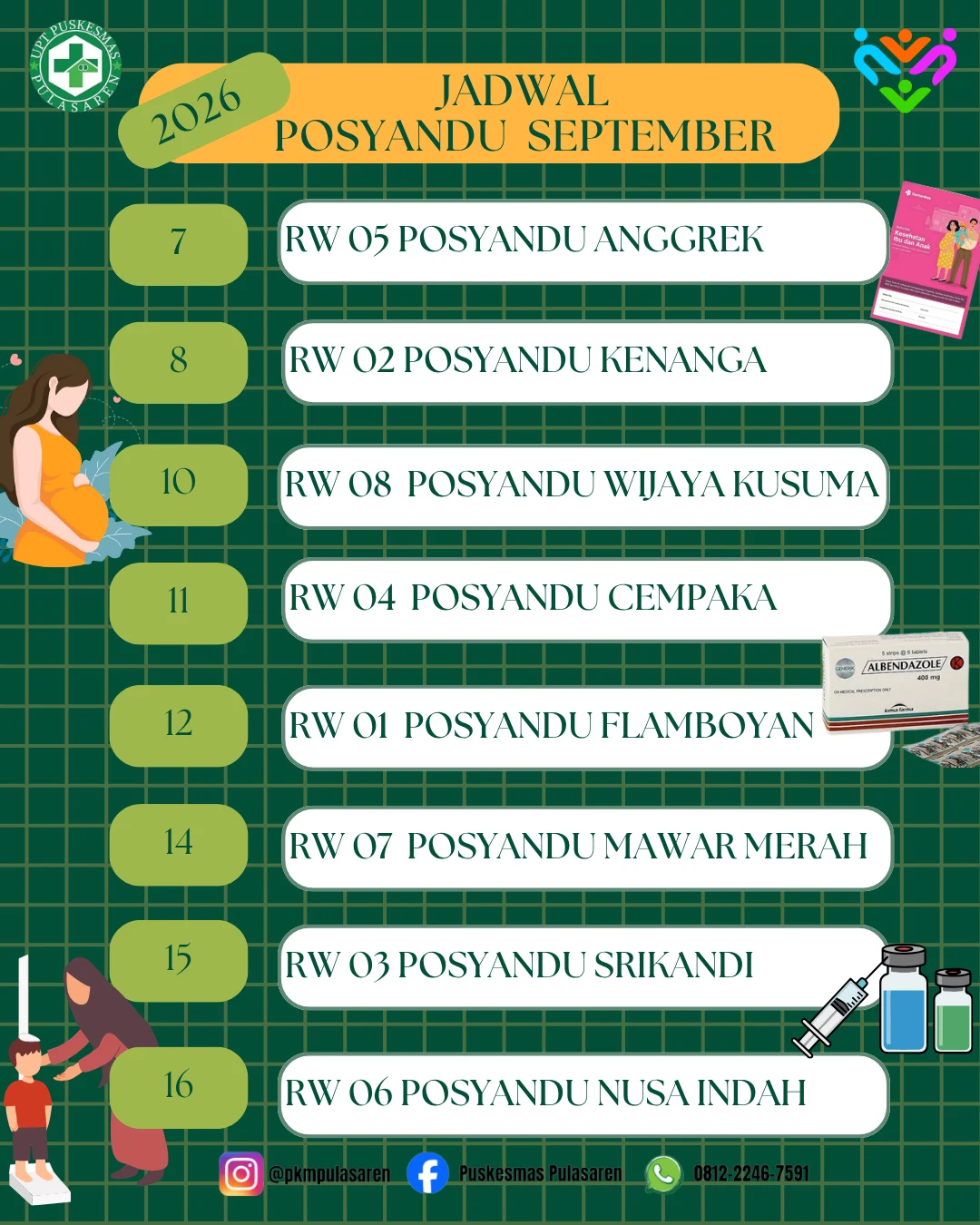 Jadwal Posyandu Siklus Hidup September Wilayah Puskesmas Pulasaren